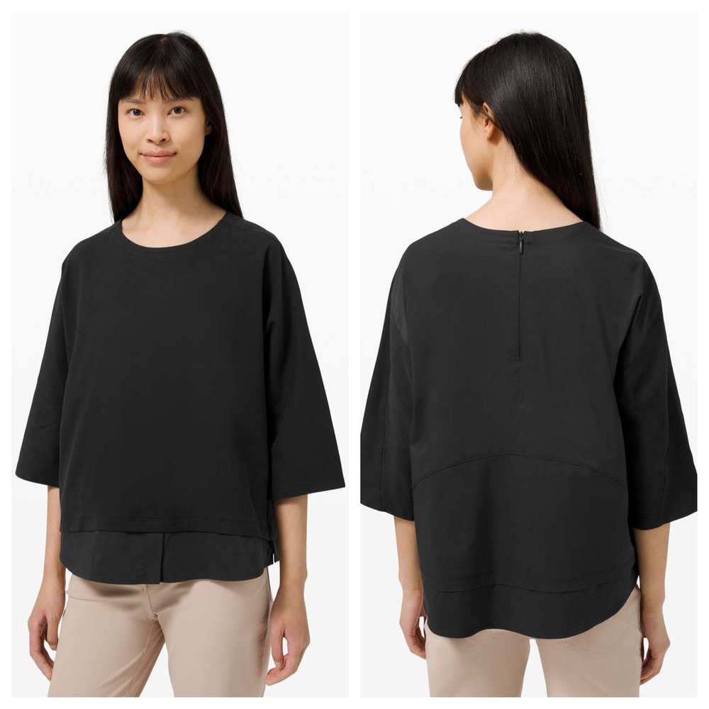 Lululemon Live to Layer Shirt Black 3/4 Sleeve Mixed Media Top Sz 8